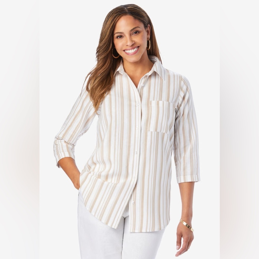 Jessica London Striped Button-Up Shirt Linen blend sz 22